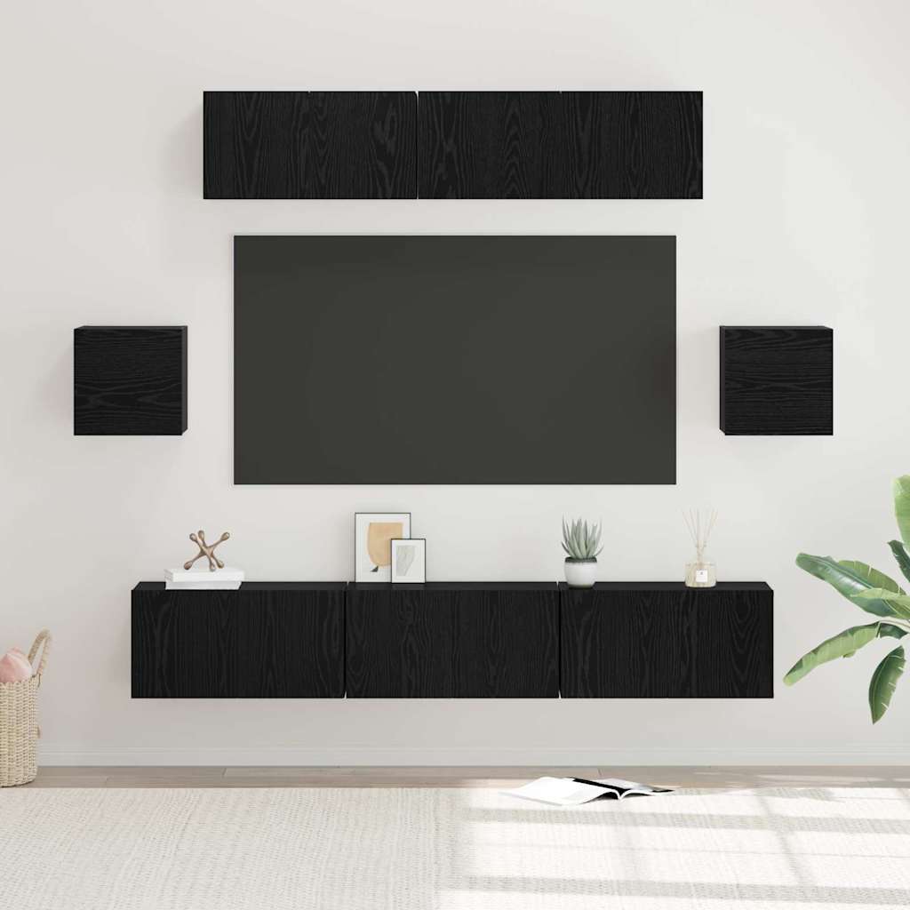 TV Cabinet Set Wall-mounted 7 pcs Black Oak Engineered Wood