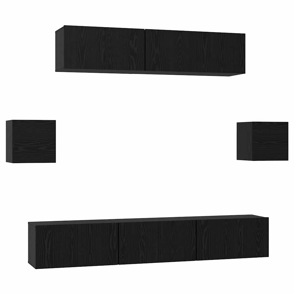 TV Cabinet Set Wall-mounted 7 pcs Black Oak Engineered Wood