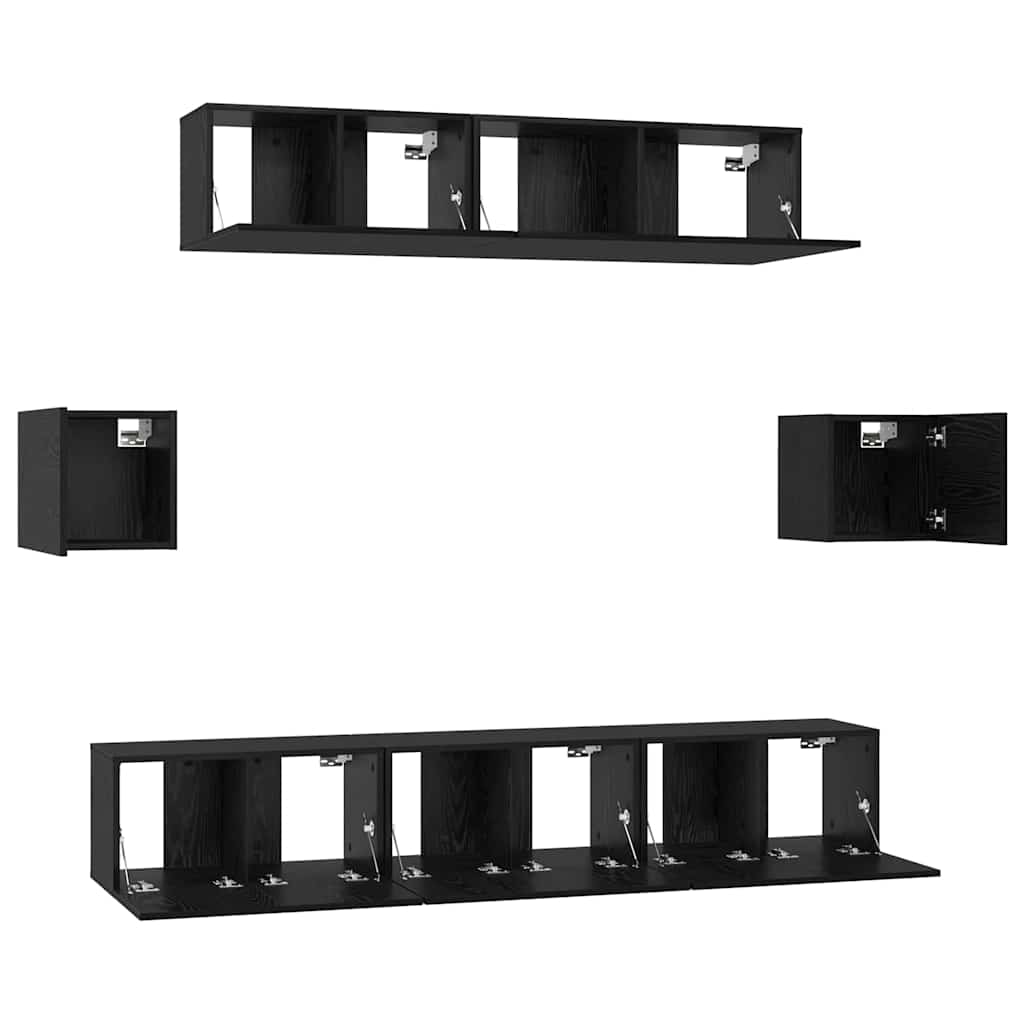 TV Cabinet Set Wall-mounted 7 pcs Black Oak Engineered Wood
