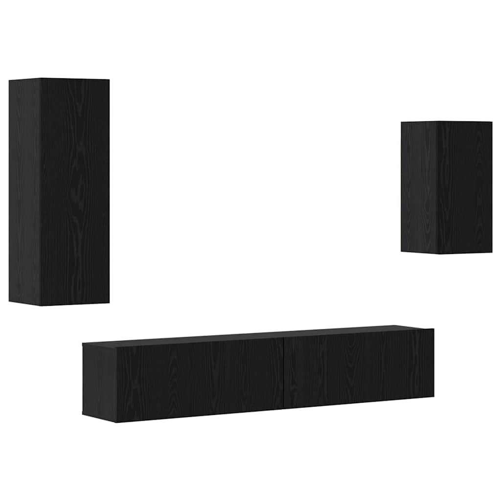 TV Cabinet Set Wall-mounted 4 pcs Black Oak Engineered Wood