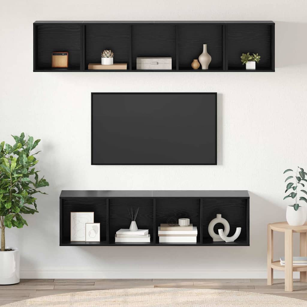 TV Cabinet Set 4 pcs Black Oak Engineered Wood