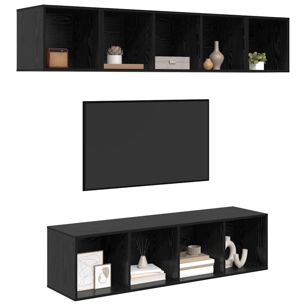 TV Cabinet Set 4 pcs Black Oak Engineered Wood