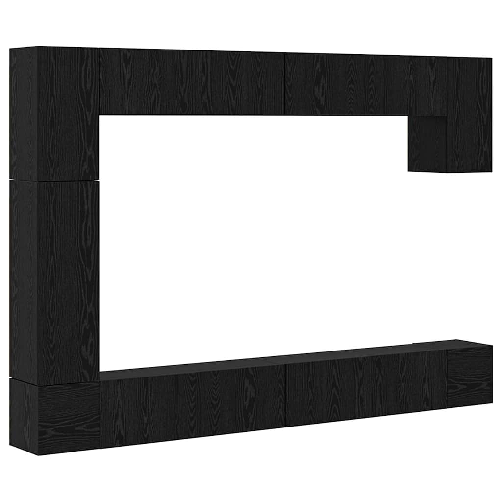 TV Cabinet Set Wall-mounted 9 pcs Black Oak Engineered Wood
