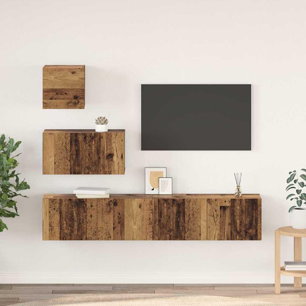 TV Cabinet Set Wall-mounted 4 pcs Old Wood Engineered Wood