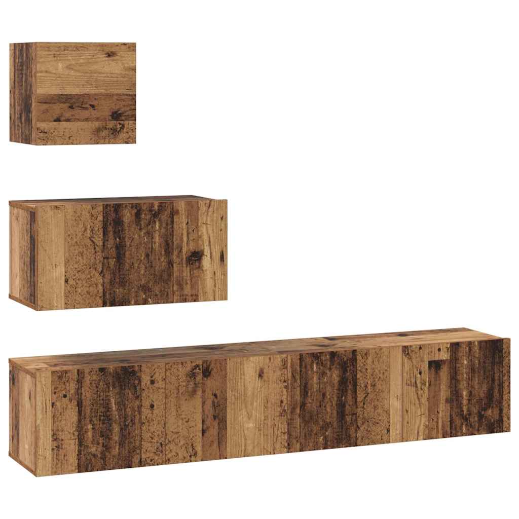 TV Cabinet Set Wall-mounted 4 pcs Old Wood Engineered Wood