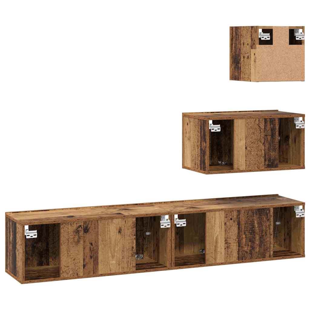 TV Cabinet Set Wall-mounted 4 pcs Old Wood Engineered Wood