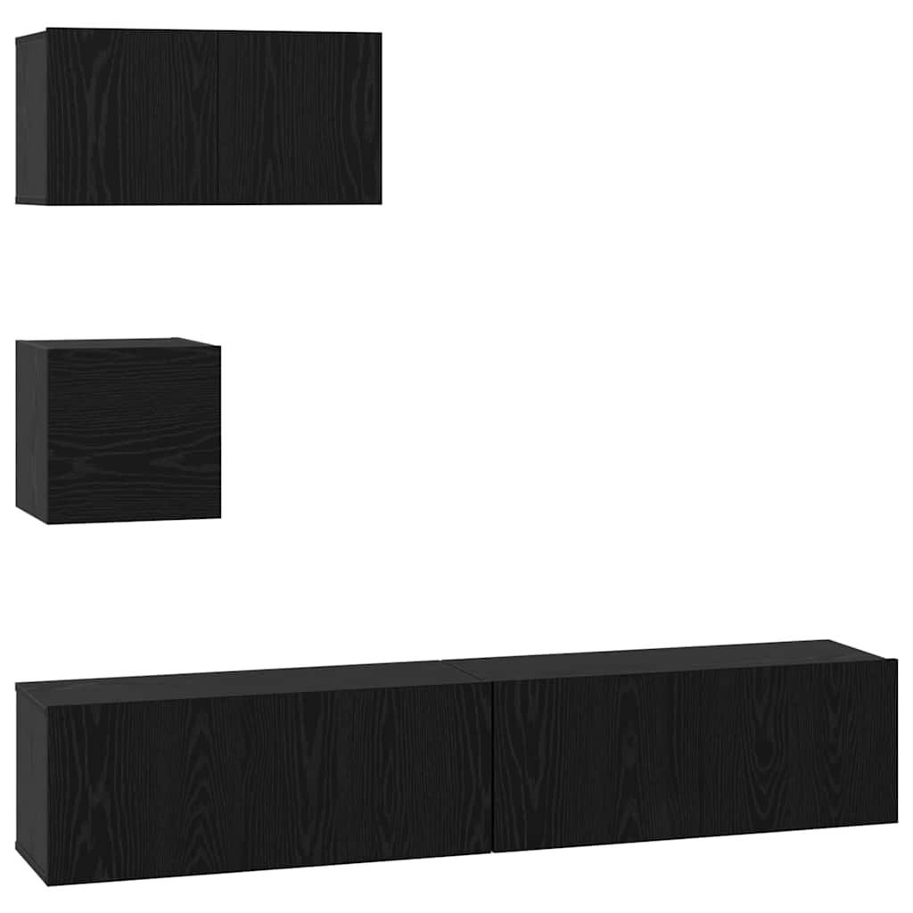 TV Cabinet Set Wall-mounted 4 pcs Black Oak Engineered Wood