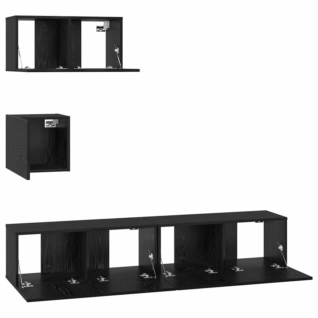 TV Cabinet Set Wall-mounted 4 pcs Black Oak Engineered Wood