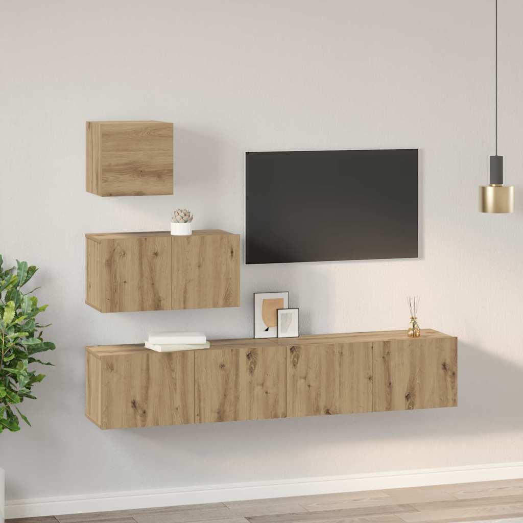 TV Cabinet Set Wall-mounted 4 pcs Artisan Oak Engineered Wood