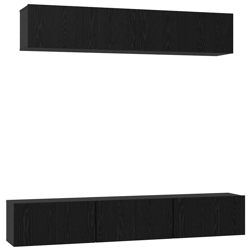 TV Cabinet Set with Drawer 6 pcs Black Oak Engineered Wood