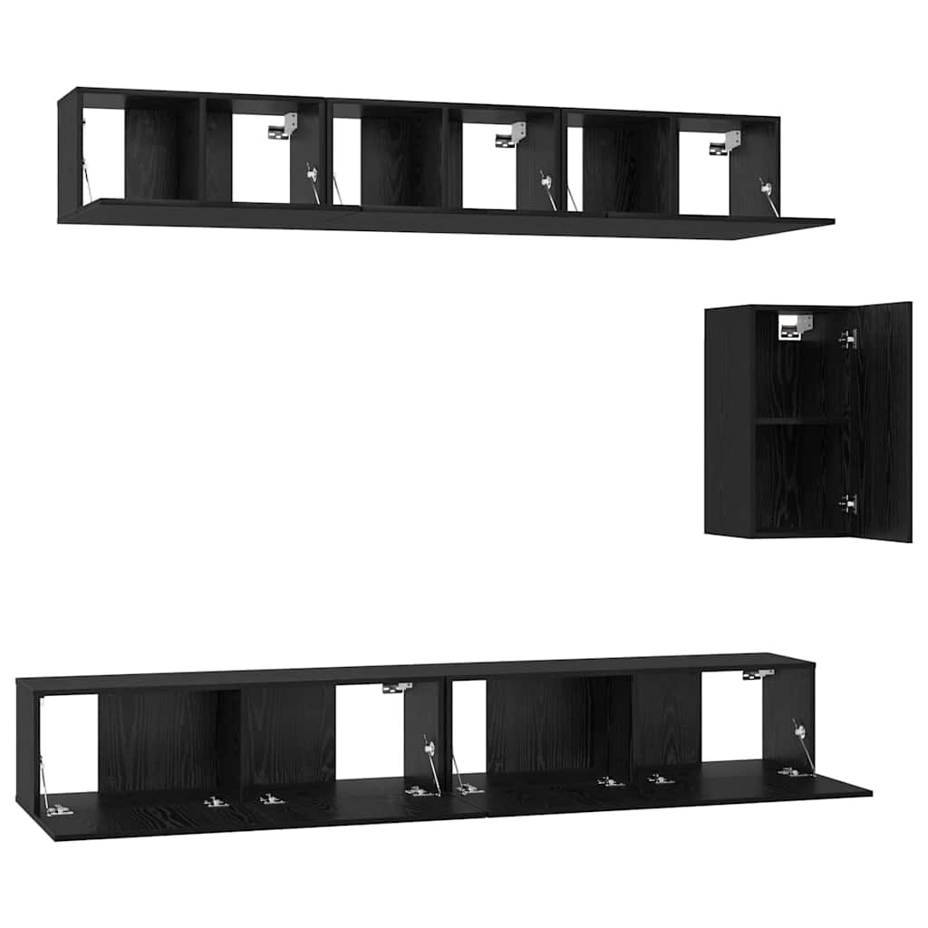 TV Cabinet Set with Drawer 6 pcs Black Oak Engineered Wood