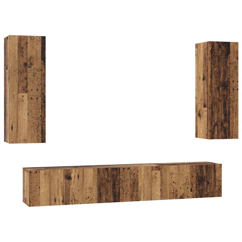 TV Cabinet Set Wall-mounted 5 pcs Old Wood Engineered Wood