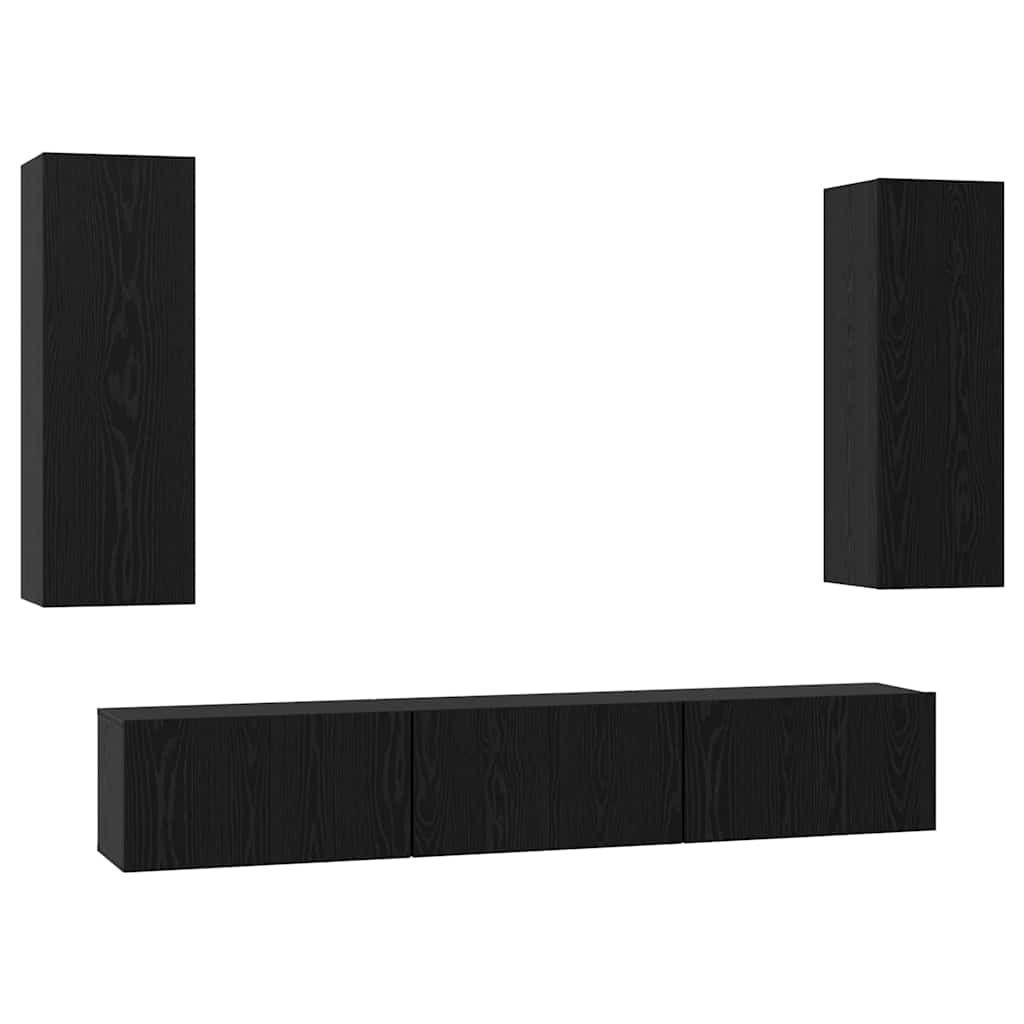 TV Cabinet Set Wall-mounted 5 pcs Black Oak Engineered Wood