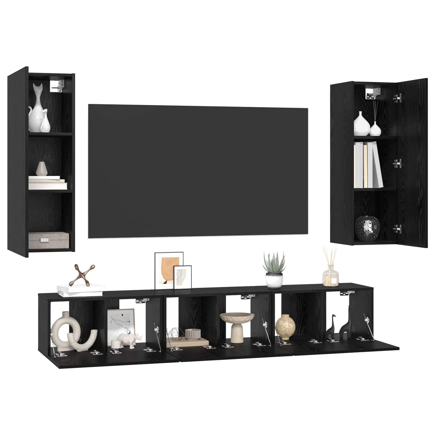 TV Cabinet Set Wall-mounted 5 pcs Black Oak Engineered Wood
