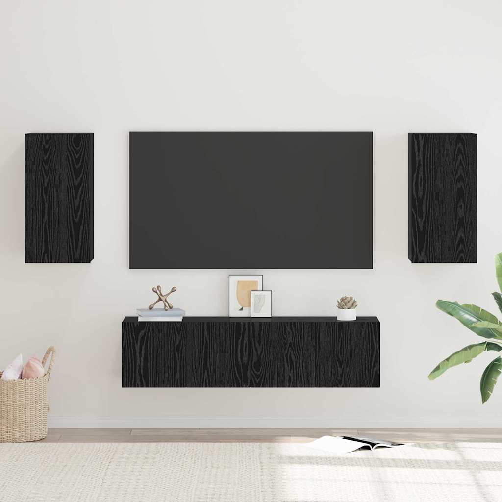 TV Cabinet Set Wall-mounted Black Oak Engineered Wood