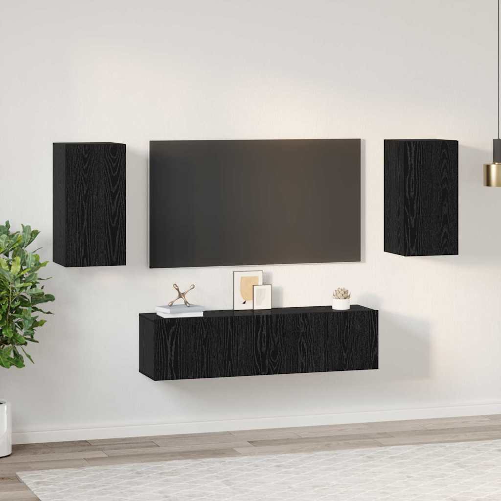 TV Cabinet Set Wall-mounted Black Oak Engineered Wood