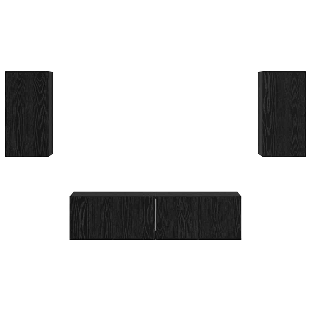 TV Cabinet Set Wall-mounted Black Oak Engineered Wood