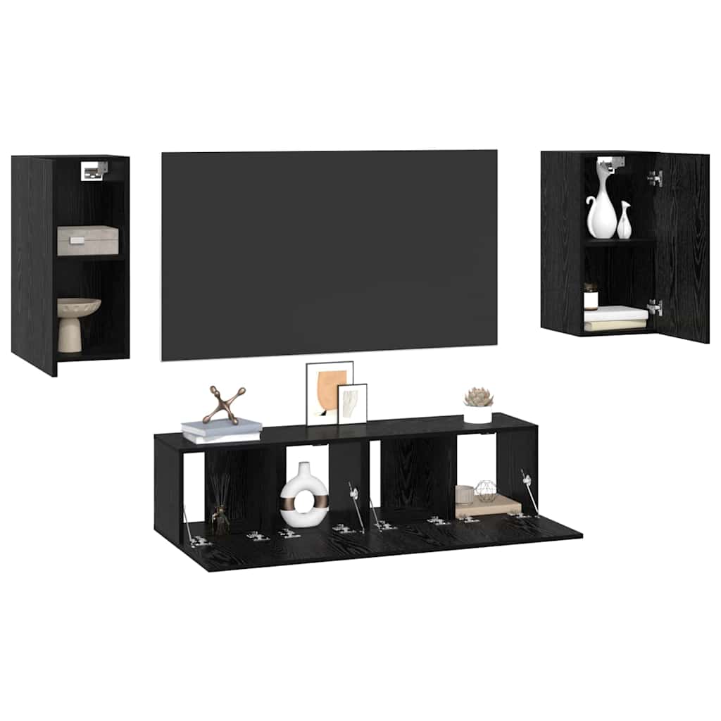TV Cabinet Set Wall-mounted Black Oak Engineered Wood