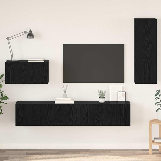 Wall TV Cabinet Wall-mounted 4 pcs Black Oak Engineered Wood