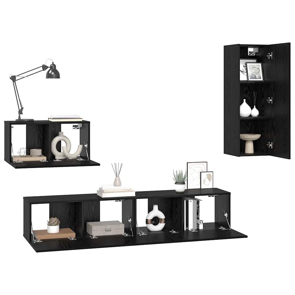 Wall TV Cabinet Wall-mounted 4 pcs Black Oak Engineered Wood