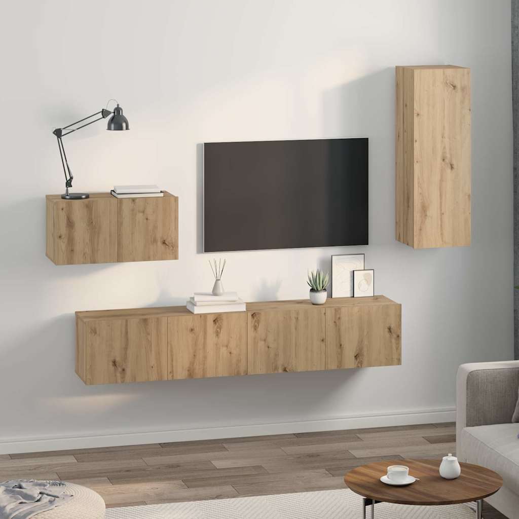 Wall TV Cabinet 4 pcs Artisan Oak Engineered Wood