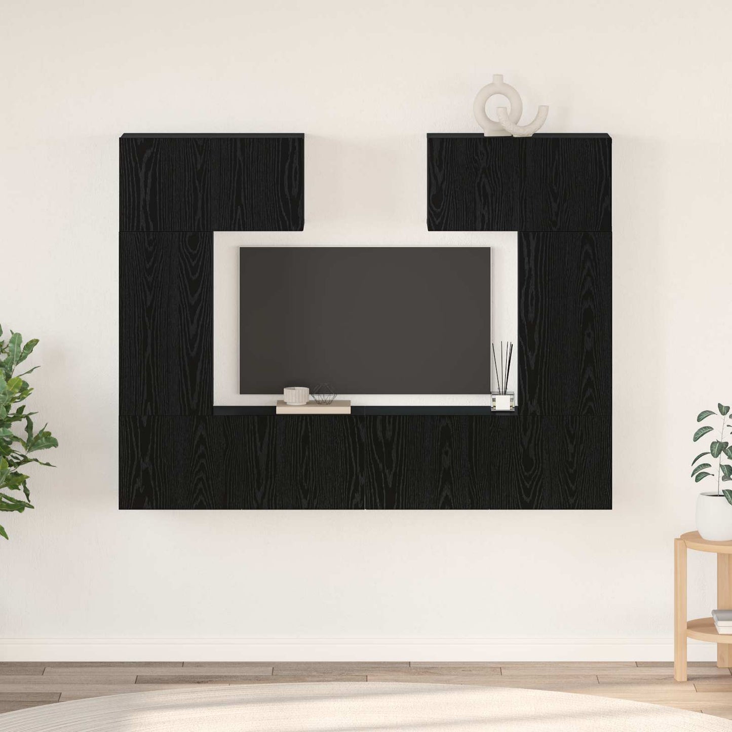 TV Cabinet Set Wall-mounted 6 pcs Black Oak Engineered Wood