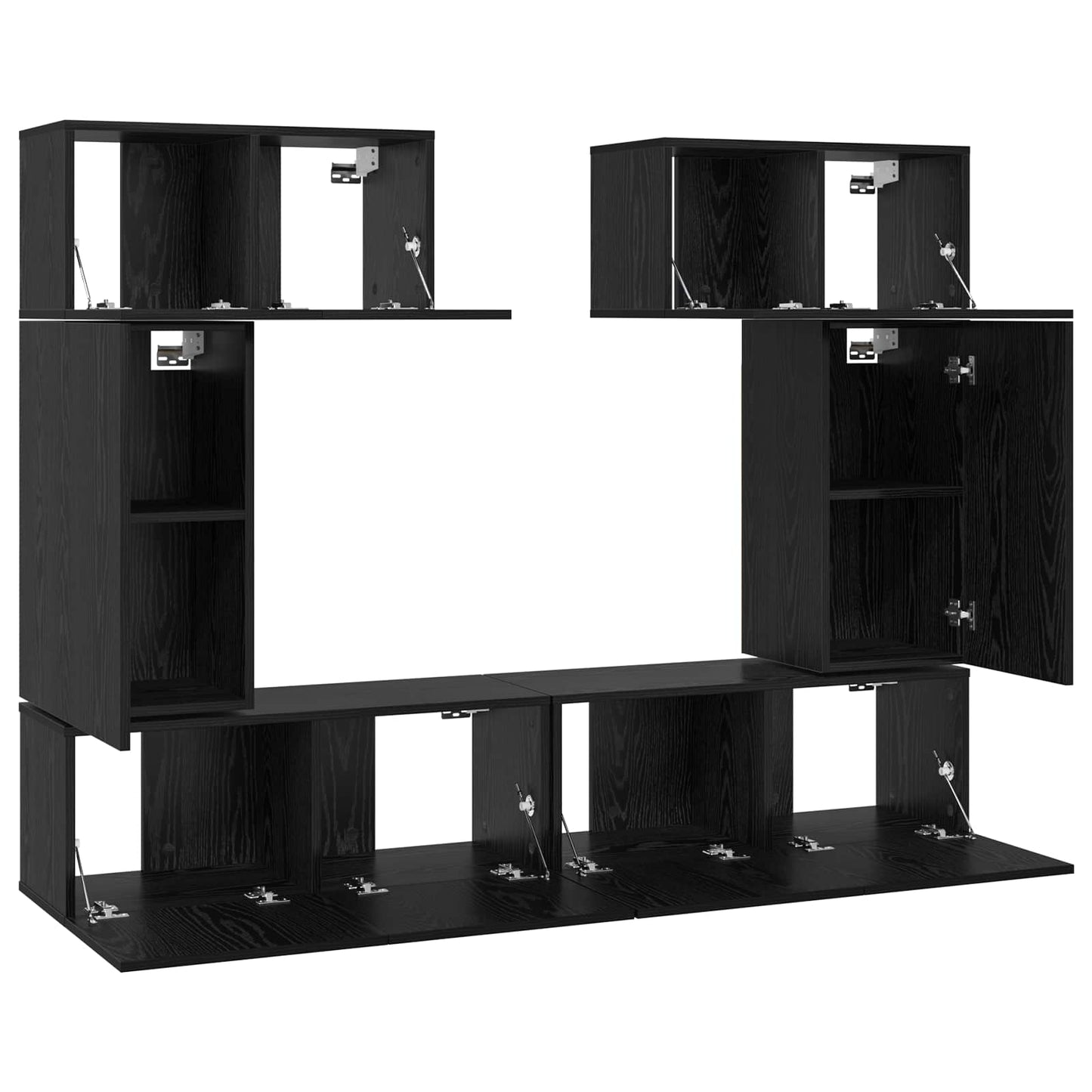 TV Cabinet Set Wall-mounted 6 pcs Black Oak Engineered Wood