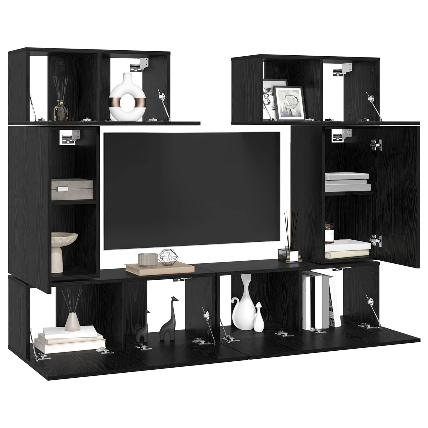 TV Cabinet Set Wall-mounted 6 pcs Black Oak Engineered Wood