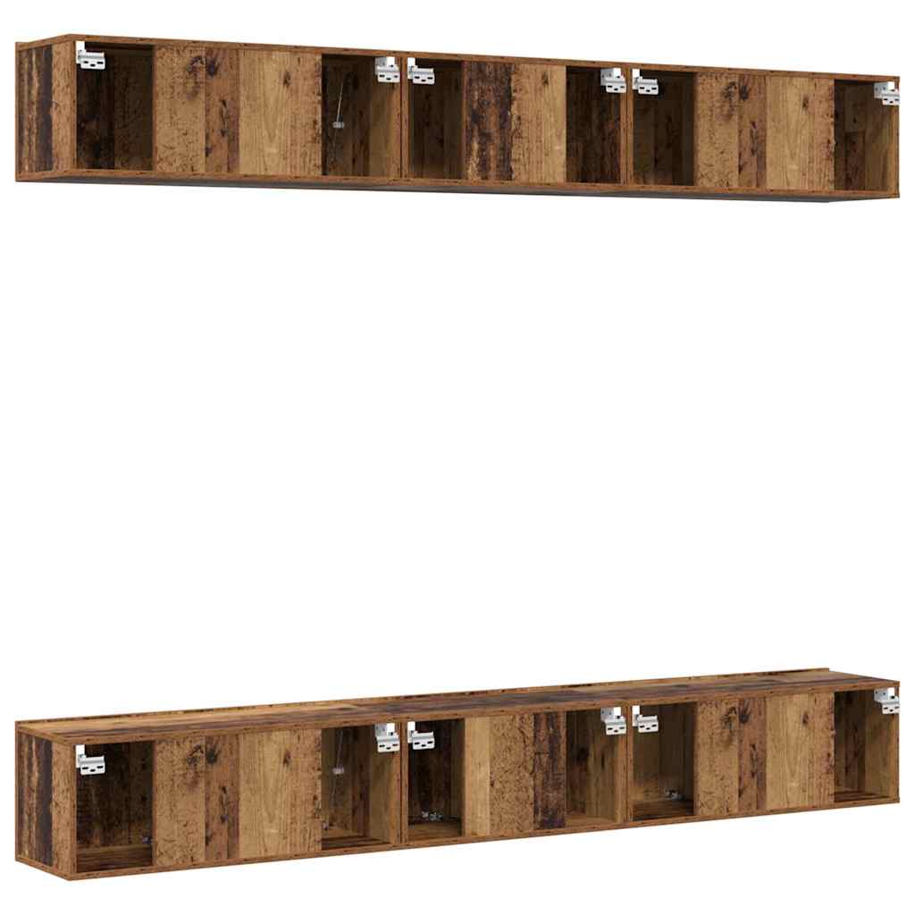 TV Cabinet Set Wall-mounted 6 pcs Old Wood Engineered Wood