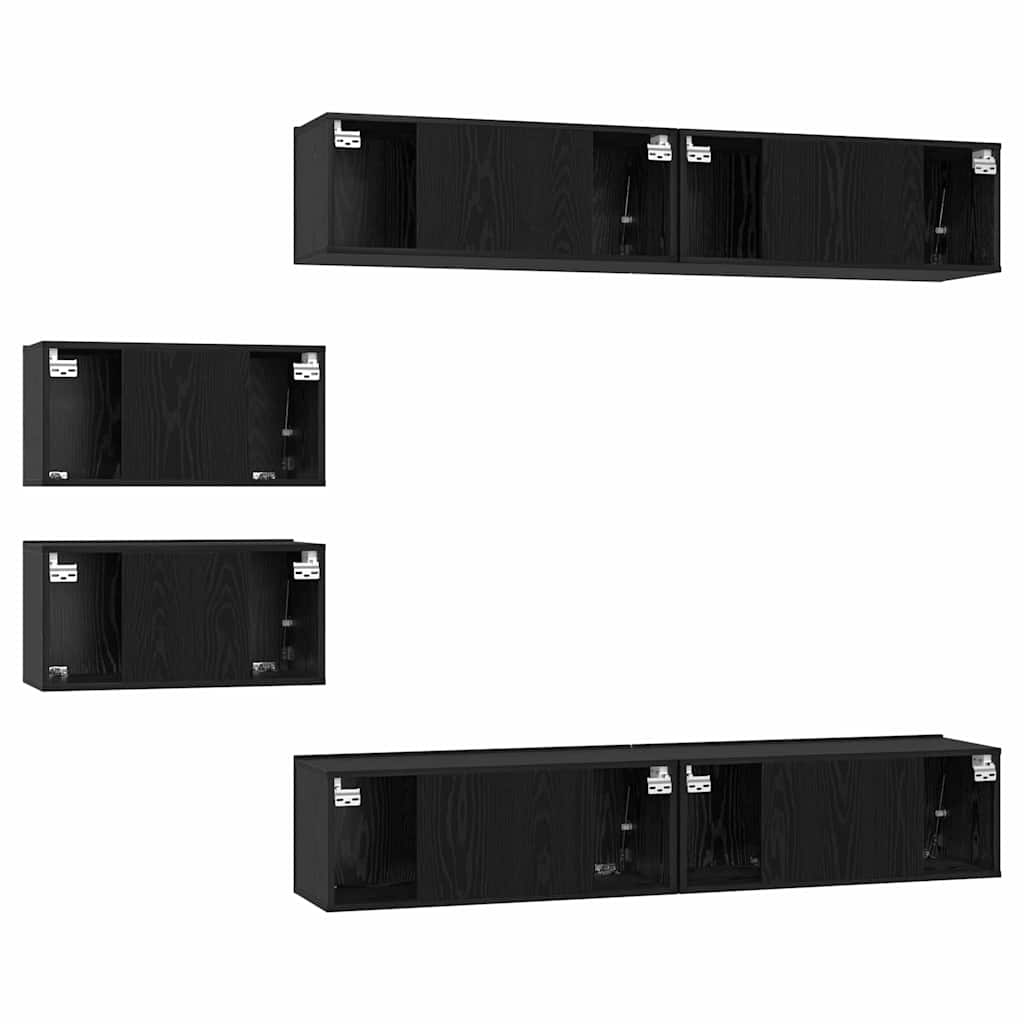 TV Cabinet Set Wall-mounted 6 pcs Black Oak Engineered Wood