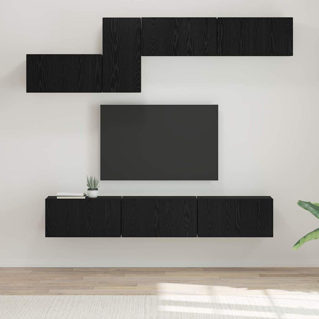 TV Cabinet Set with Drawer 7 pcs Black Oak Engineered Wood
