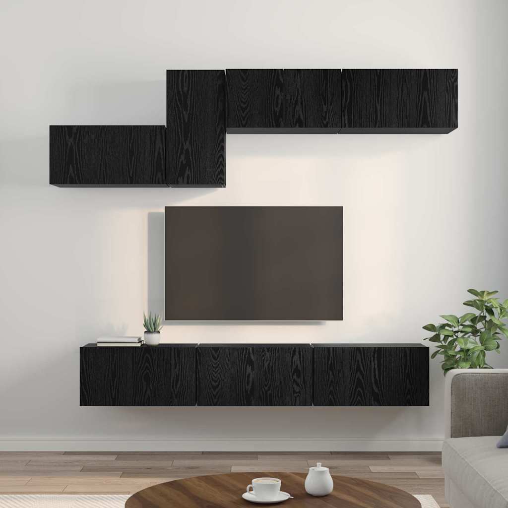 TV Cabinet Set with Drawer 7 pcs Black Oak Engineered Wood