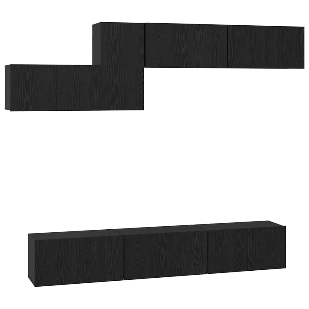 TV Cabinet Set with Drawer 7 pcs Black Oak Engineered Wood