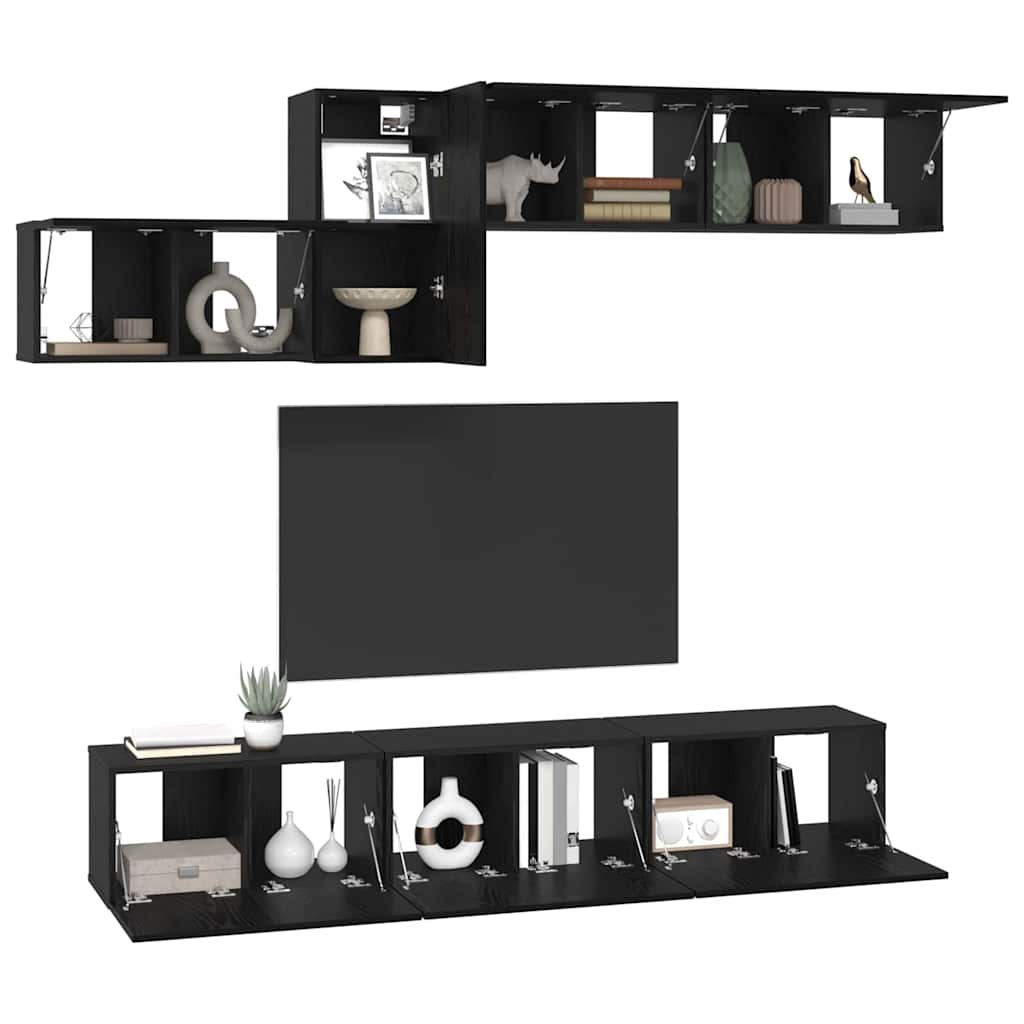 TV Cabinet Set with Drawer 7 pcs Black Oak Engineered Wood