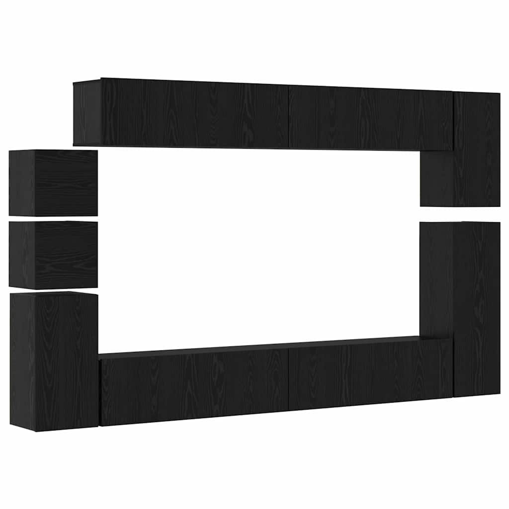 TV Cabinet Set Wall-mounted 9 pcs Black Oak Engineered Wood