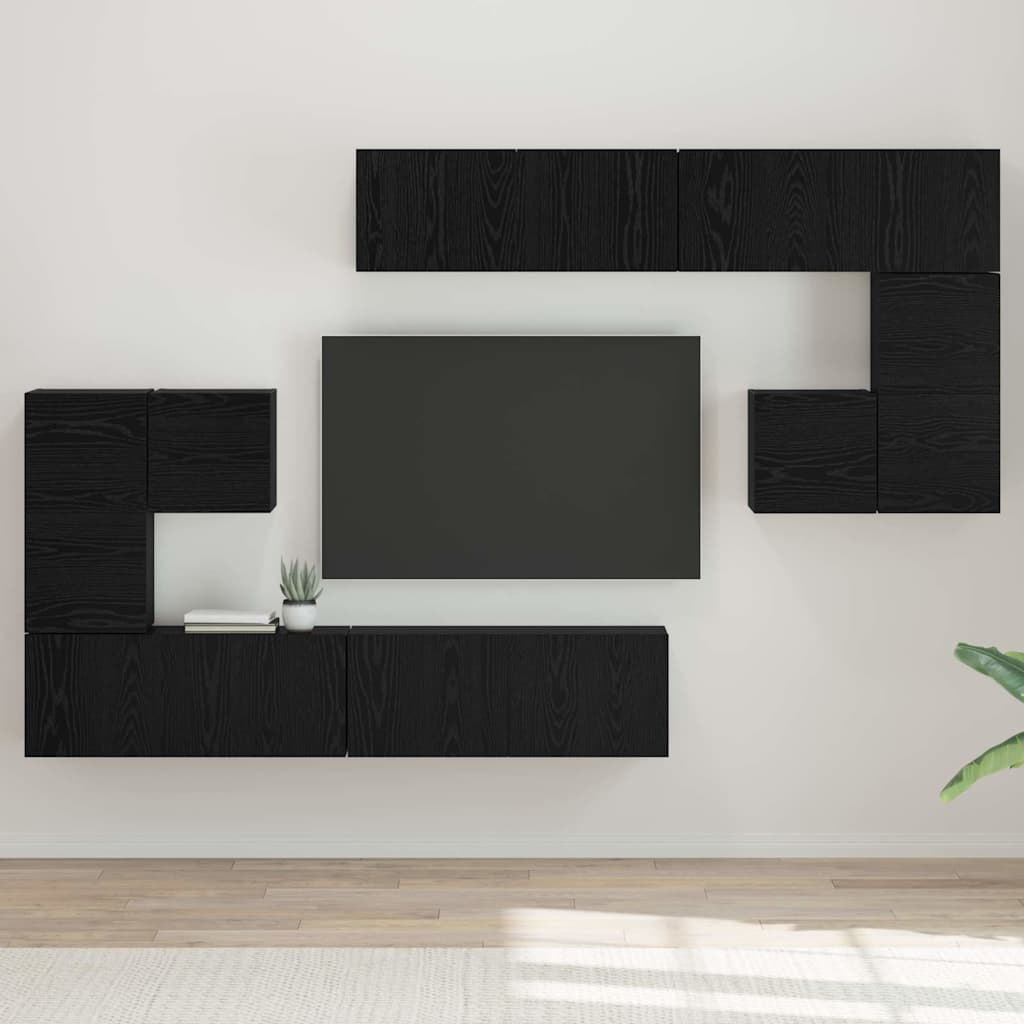 TV Units Wall-mounted 4 pcs Black Oak Engineered wood