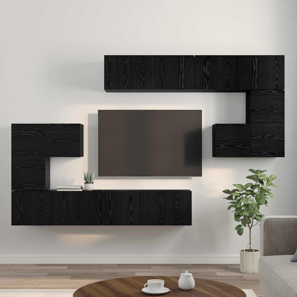 TV Units Wall-mounted 4 pcs Black Oak Engineered wood