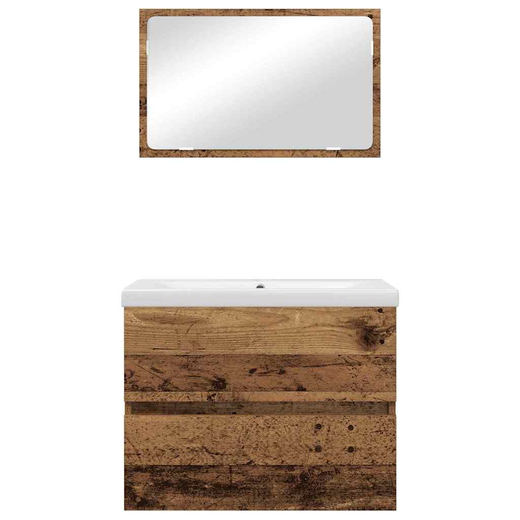 Bathroom Furniture Set 3 pcs Old Wood Engineered Wood