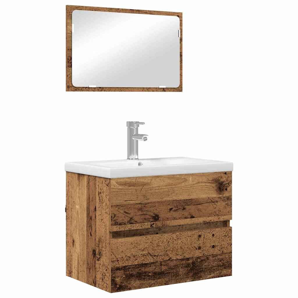 Bathroom Furniture Set 3 pcs Old Wood Engineered Wood