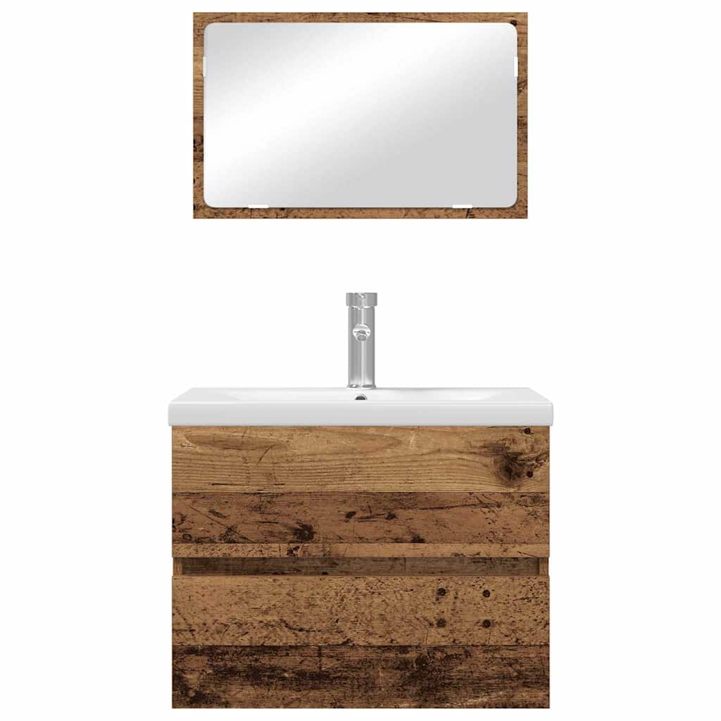 Bathroom Furniture Set 3 pcs Old Wood Engineered Wood