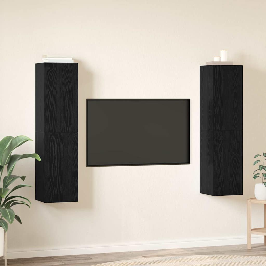 TV Cabinet Set 4 pcs Black Oak Engineered Wood
