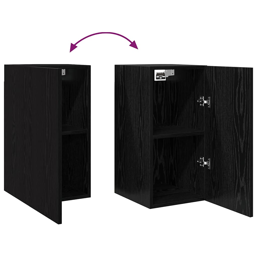 TV Cabinet Set Wall-mounted Black Oak Engineered Wood