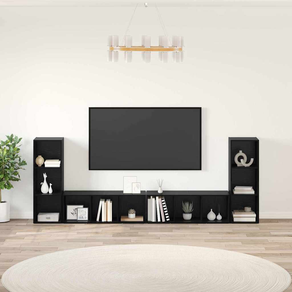TV Cabinet Set 4 pcs Black Oak 37 x 35 x 107 cm Engineered Wood