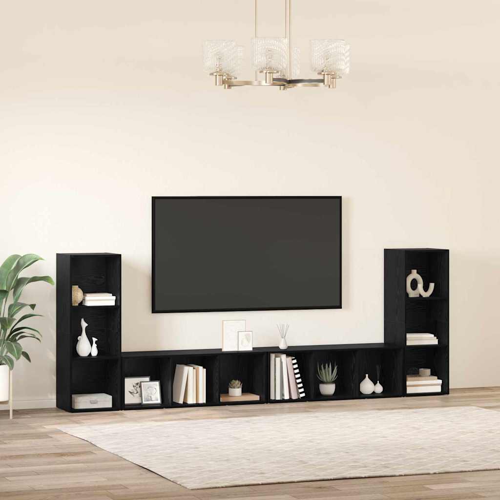 TV Cabinet Set 4 pcs Black Oak 37 x 35 x 107 cm Engineered Wood