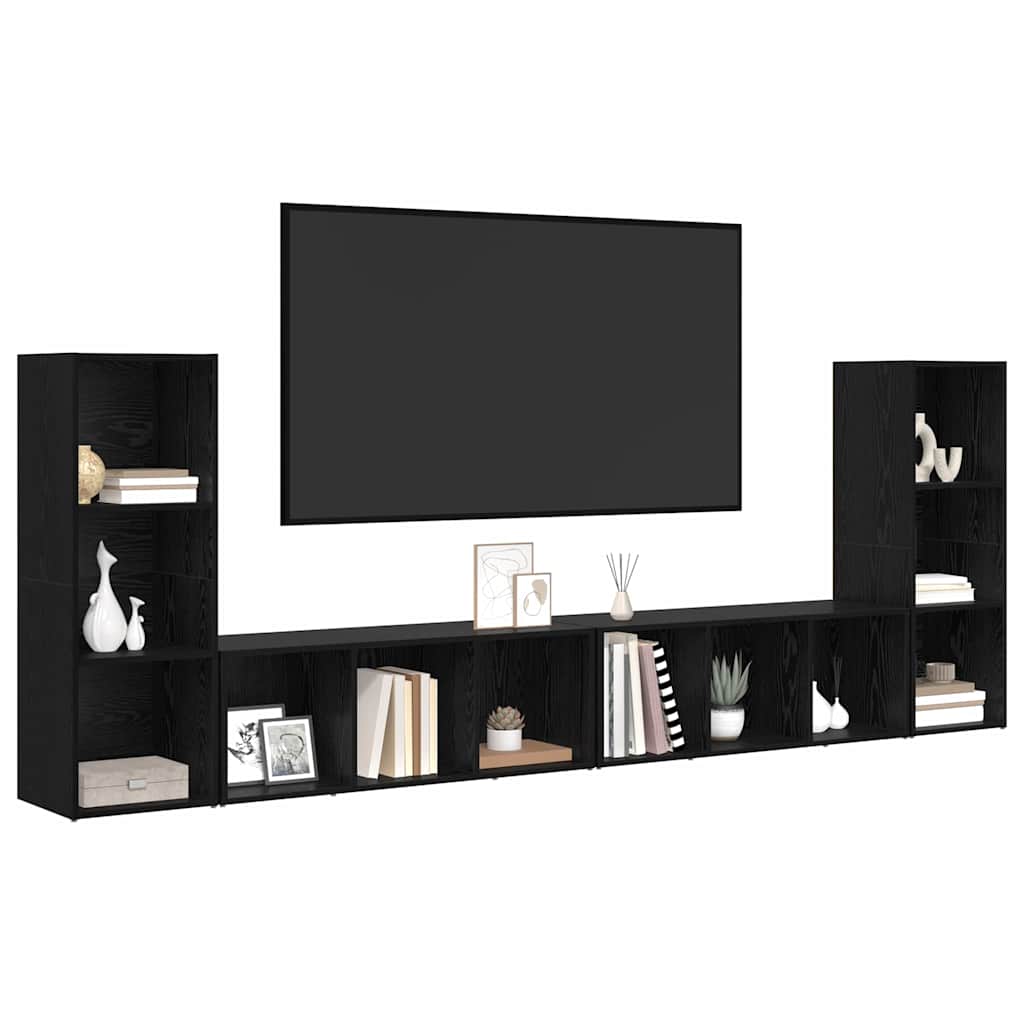 TV Cabinet Set 4 pcs Black Oak Engineered Wood
