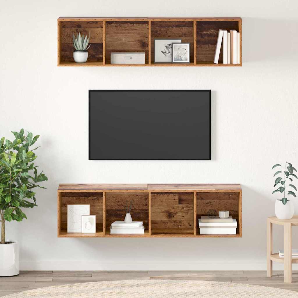 TV Cabinet Set Wall-mounted 2 pcs Old Wood 37 x 37 x 142.5 cm