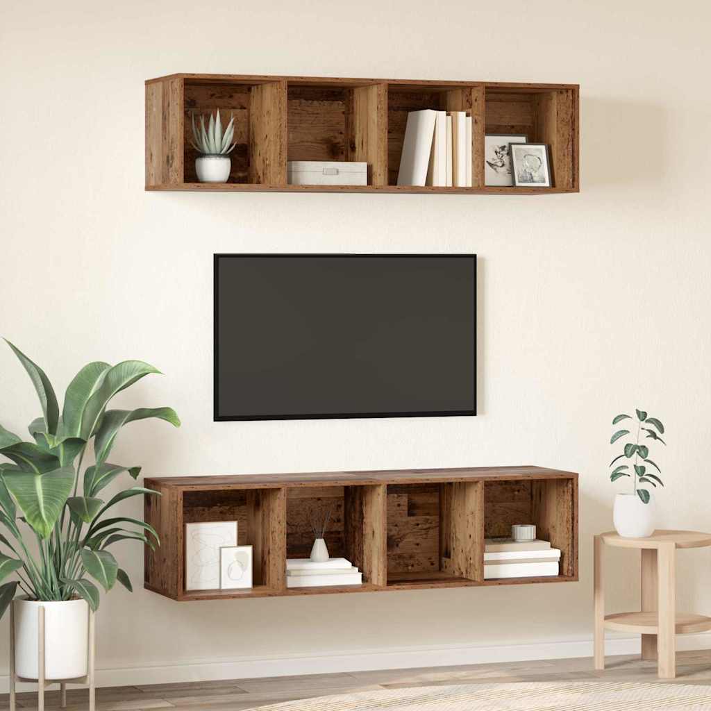 TV Cabinet Set Wall-mounted 2 pcs Old Wood 37 x 37 x 142.5 cm