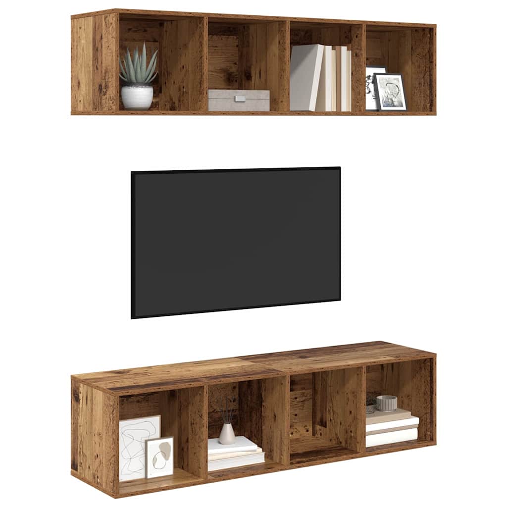 TV Cabinet Set Wall-mounted 2 pcs Old Wood 37 x 37 x 142.5 cm
