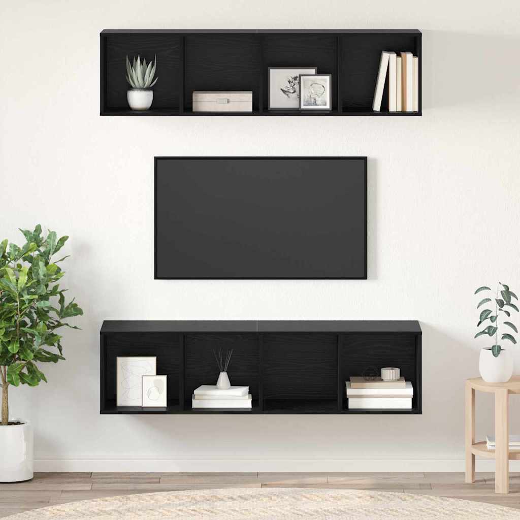 TV Cabinet Set 2 pcs Black Oak Engineered Wood