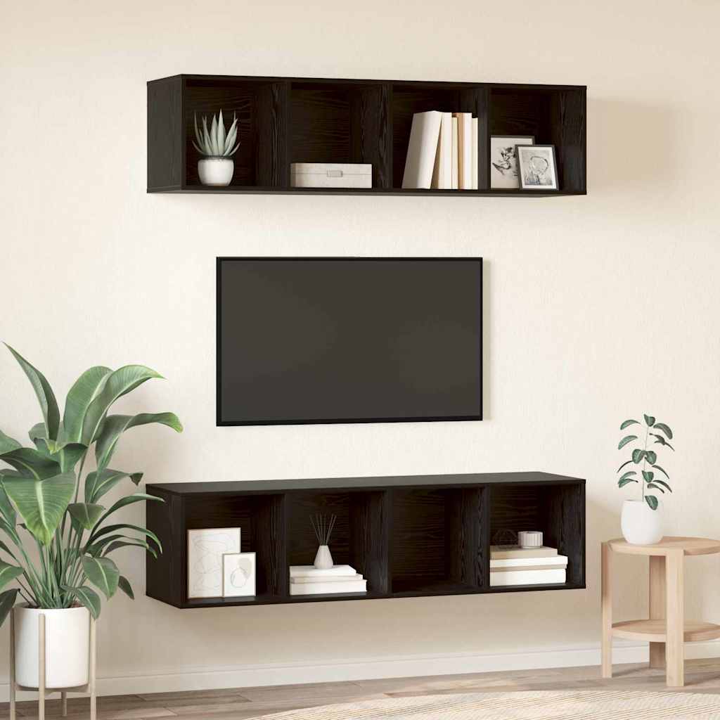 TV Cabinet Set 2 pcs Black Oak Engineered Wood